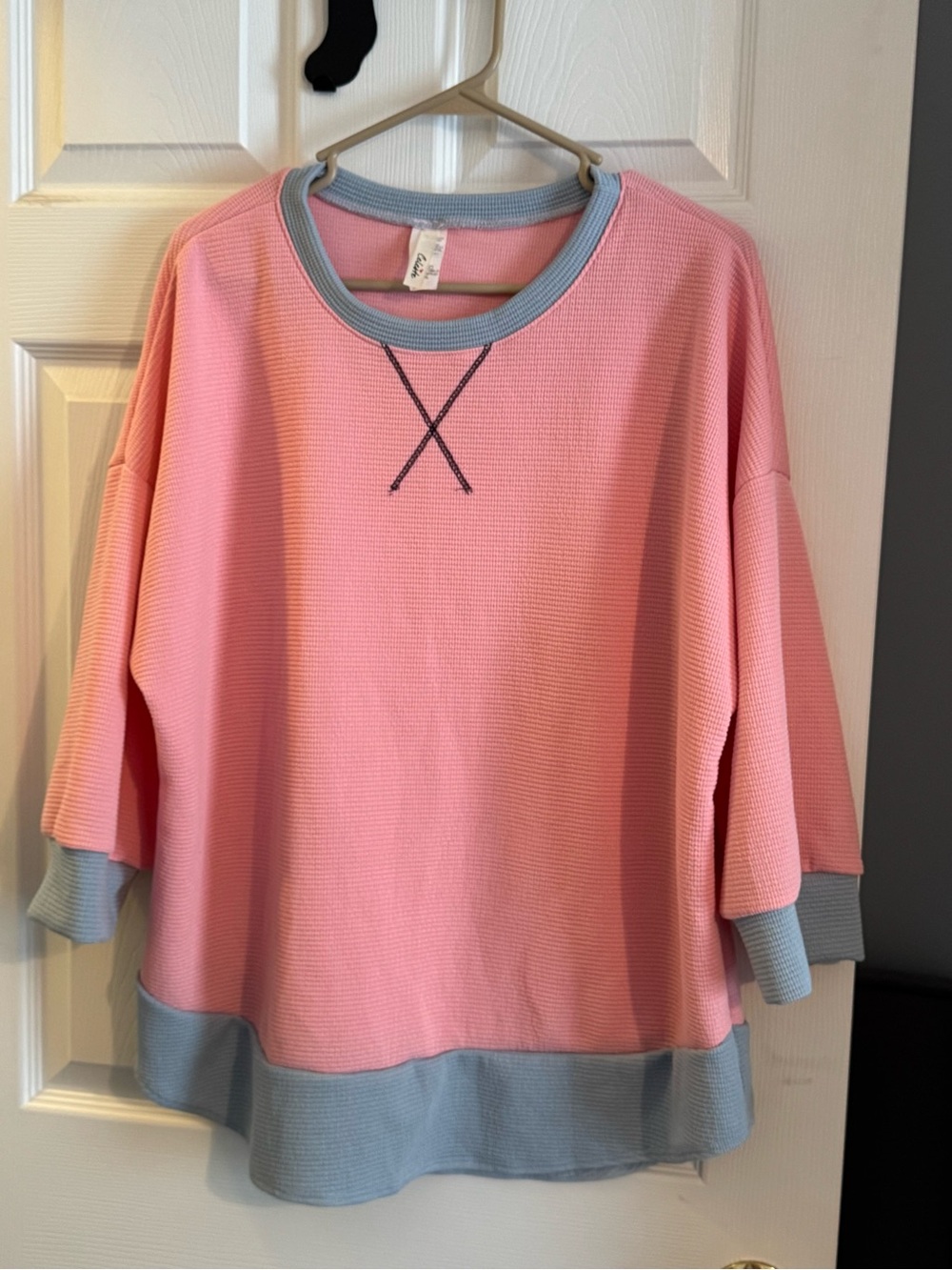Pink and Blue Waffle Knit Pullover